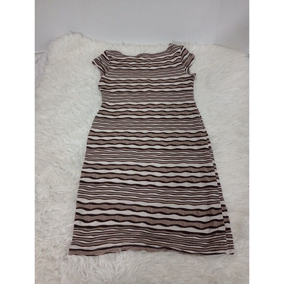Sharagano Womens White & Brown Round Neck Short Sleeve Knee Length Dress 8 - Picture 11 of 11